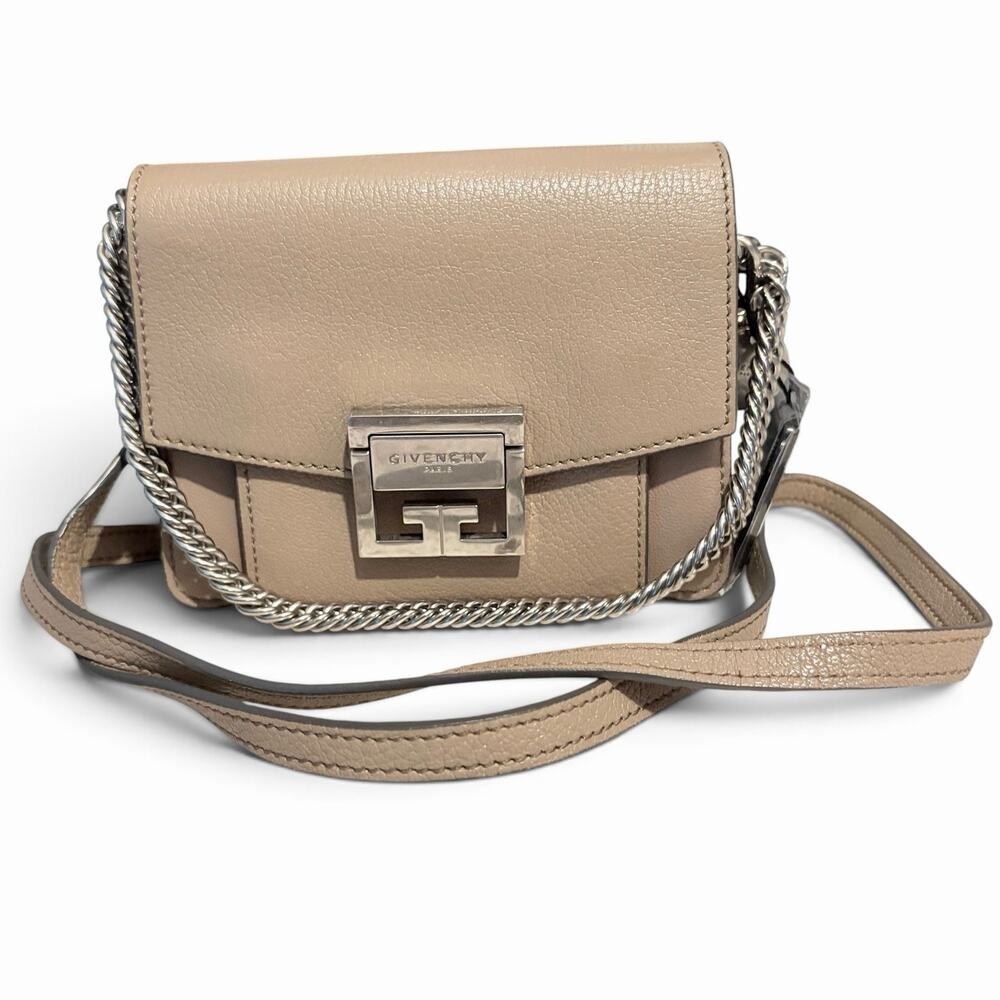 Givenchy GV3 Mini Bag Taupe Two-Tone Leather Crossbody Silver HW w/ COA